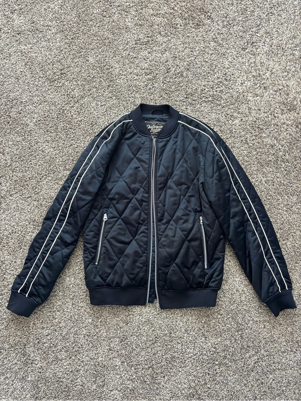 Zara Men's Quilted Navy Bomber Jacket - Size L